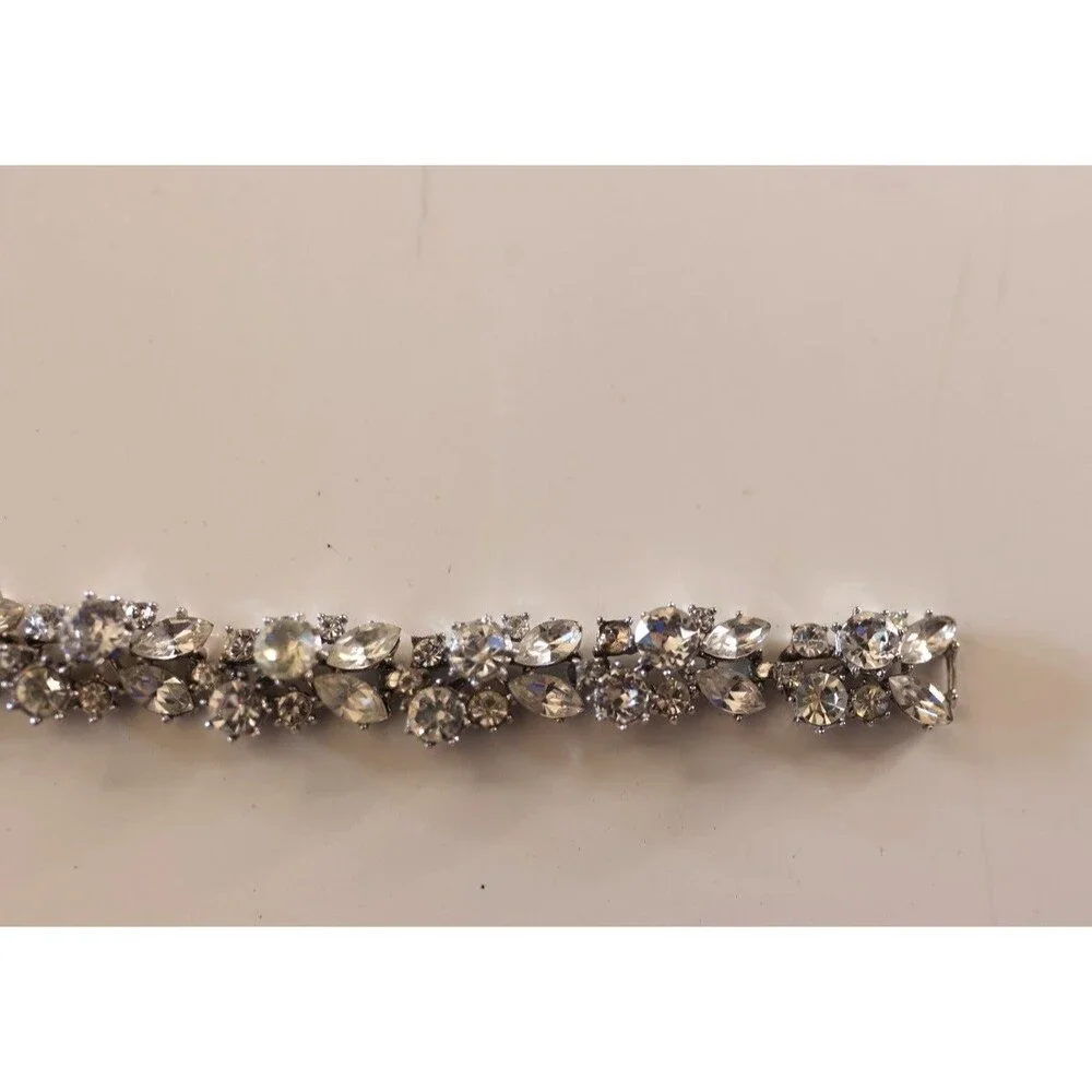 Vintage Trifari Bracelet Earrings Set Clear Rhinestone Set Silver Tone Art Deco
